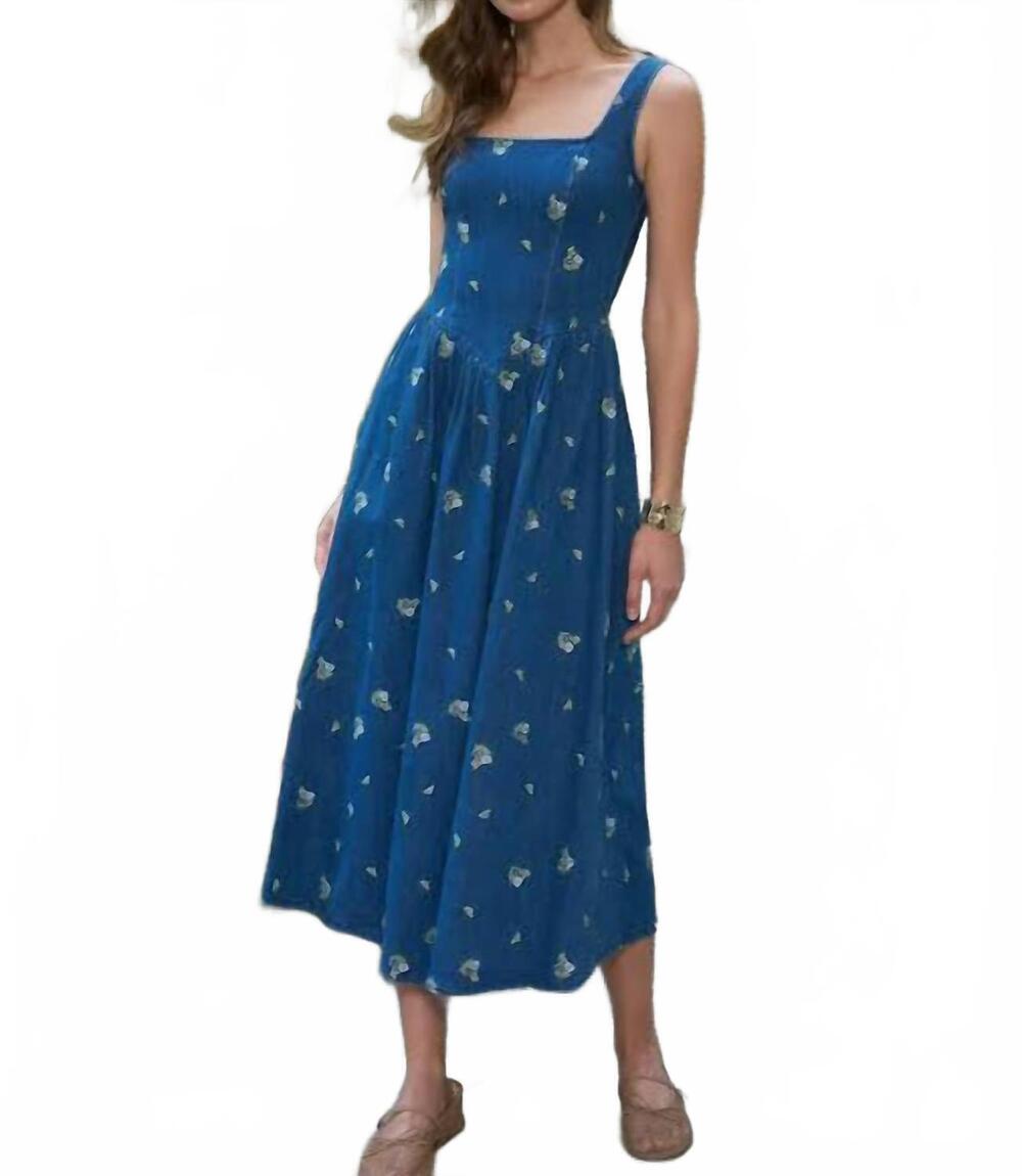 NEW MOON RIVER women's floral corset dress in blue